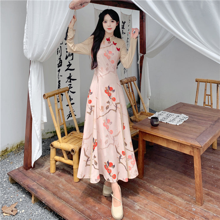 Plus Size Floral Modern Long Sleeve Dress Cheongsam Qipao – Pluspreorder
