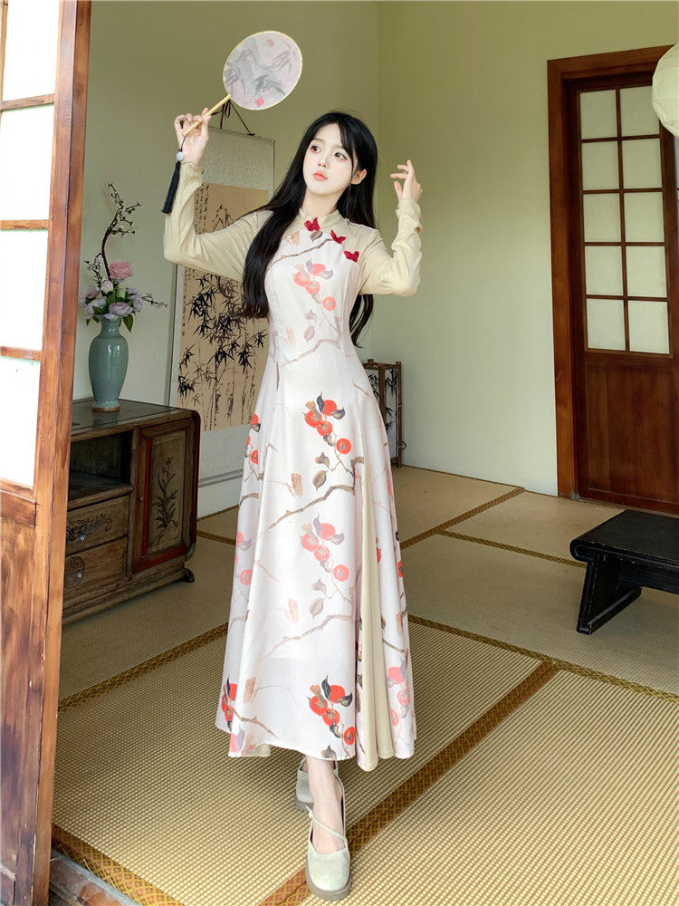 Plus Size Floral Modern Long Sleeve Dress Cheongsam Qipao – Pluspreorder