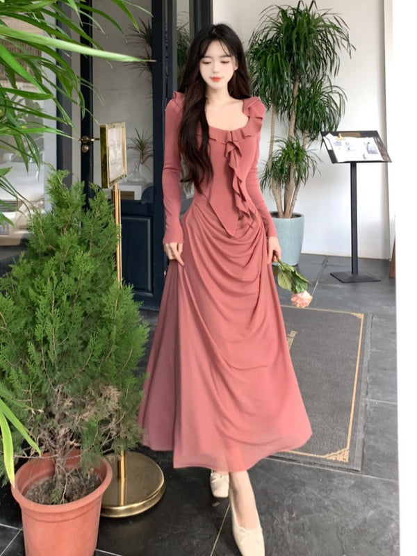 Plus Size Frills Romantic Vintage Long Sleeve Dress