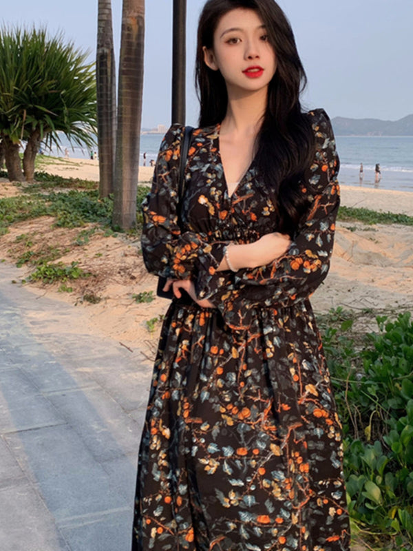 Plus Size Floral V Neck Midi Dress
