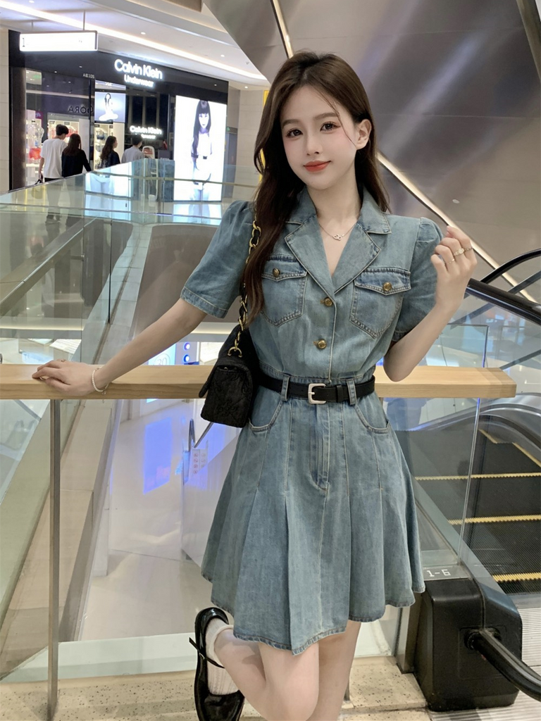 Plus Size Korean Denim Pleat Mini Shirt Dress – Pluspreorder