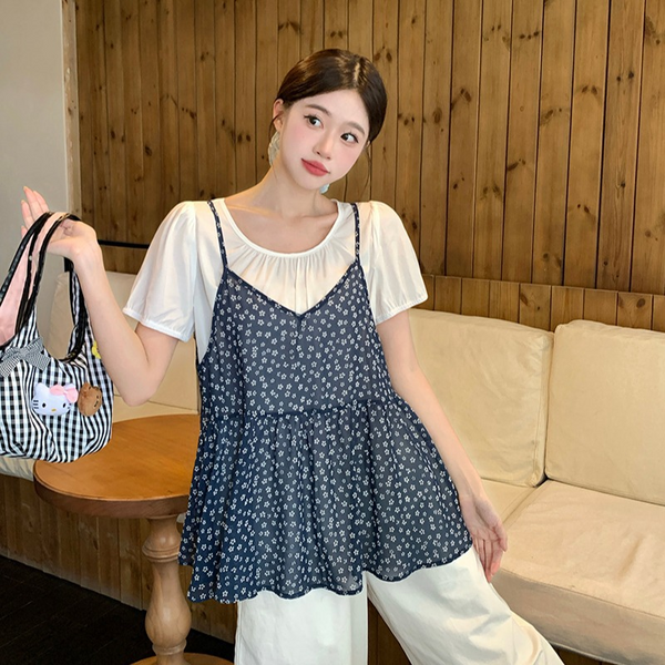 Plus Size Korean Ditsy Floral Babydoll Blouse