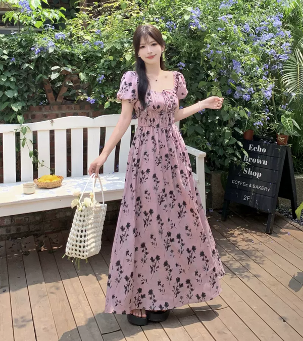 Plus Size Korean Floral Cottage Midi Dress