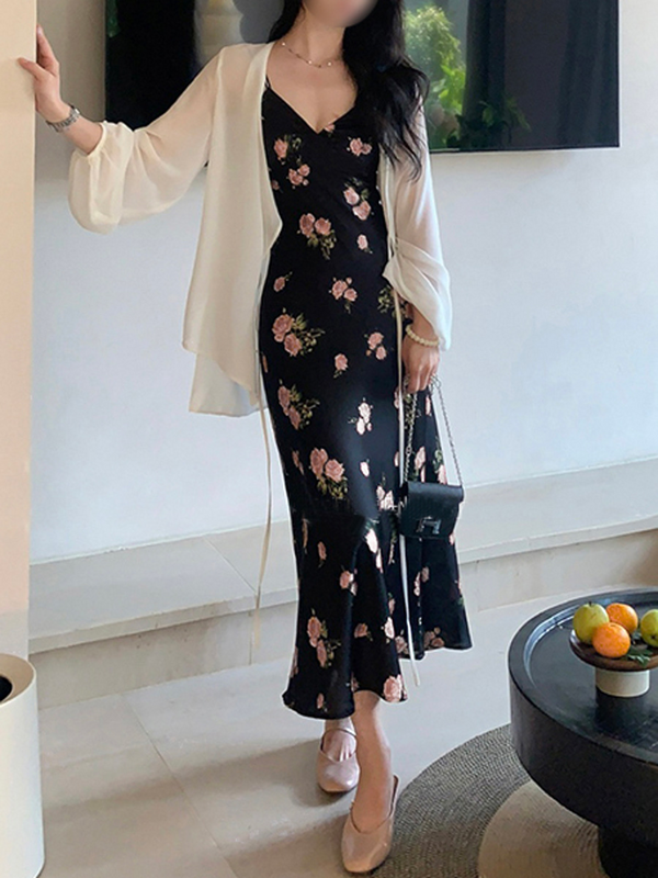 Plus Size Korean Floral Sleeveless Dress