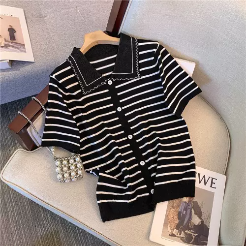 Plus Size Korean Knit Stripes Shirt Blouse