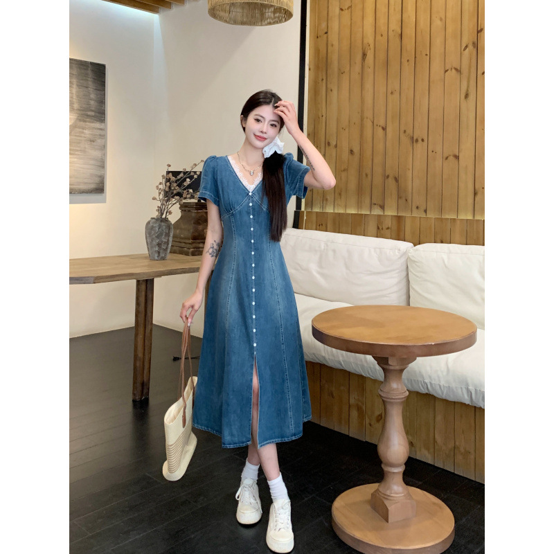 Plus Size Korean Lace V Neck Dress