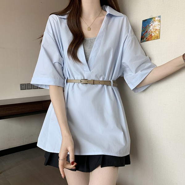 Plus Size Korean Loose Shirt With Belt
