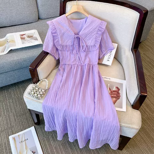 Plus Size Korean Purple Collar Dress