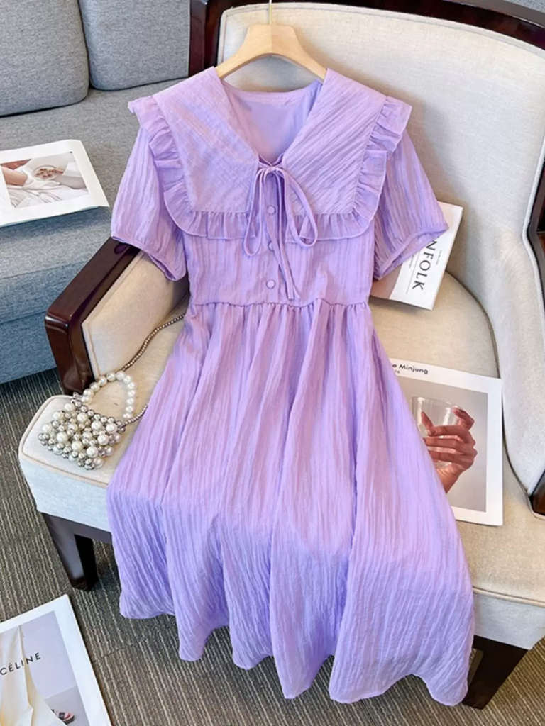 Plus Size Korean Purple Collar Dress – Pluspreorder