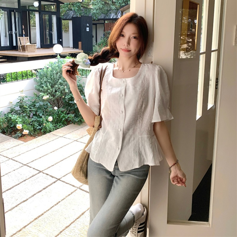 Plus Size Korean Square Neck Peplum Blouse