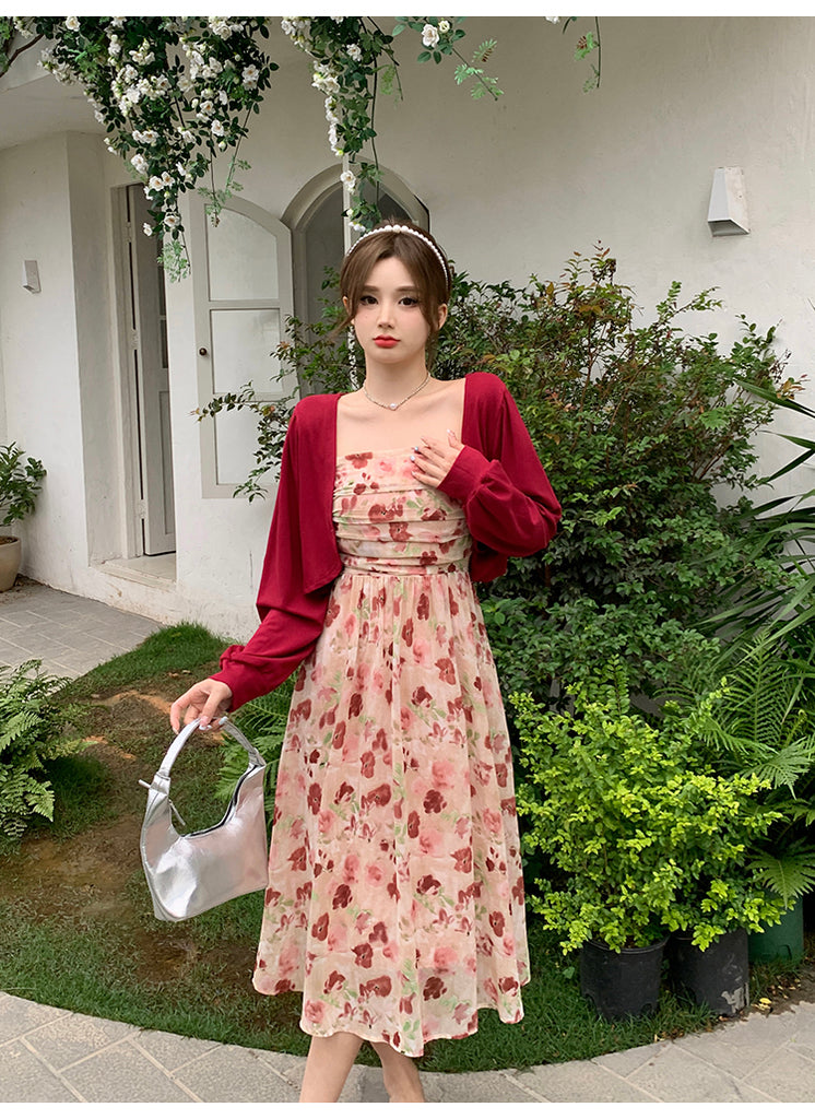 Plus Size Red Long Sleeve Cardigan and Romantic Floral Sleeveless Dres –  Pluspreorder