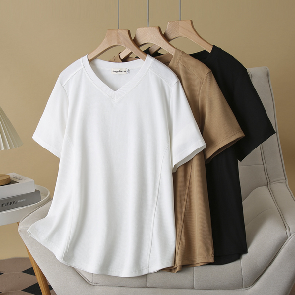Plus Size Korean V Neck Tee