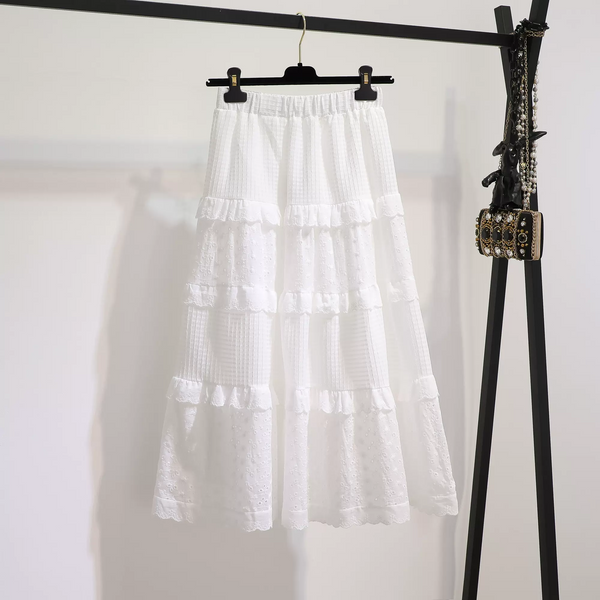 Plus Size Korean White Tier Pleat Skirt