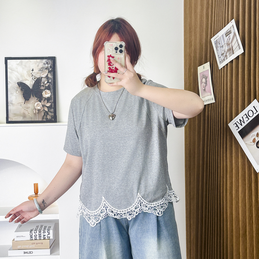 Plus Size Lace Hem T Shirt