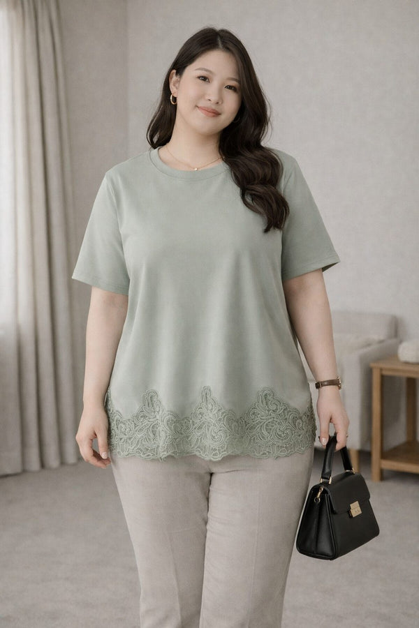 plus size green lace hem tee front view