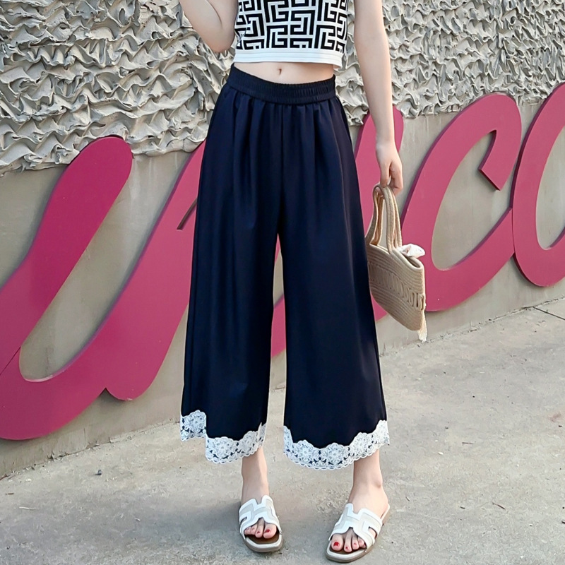 Plus Size Lace Hem Wide Leg Pants (Capri Length) (EXTRA BIG SIZE)