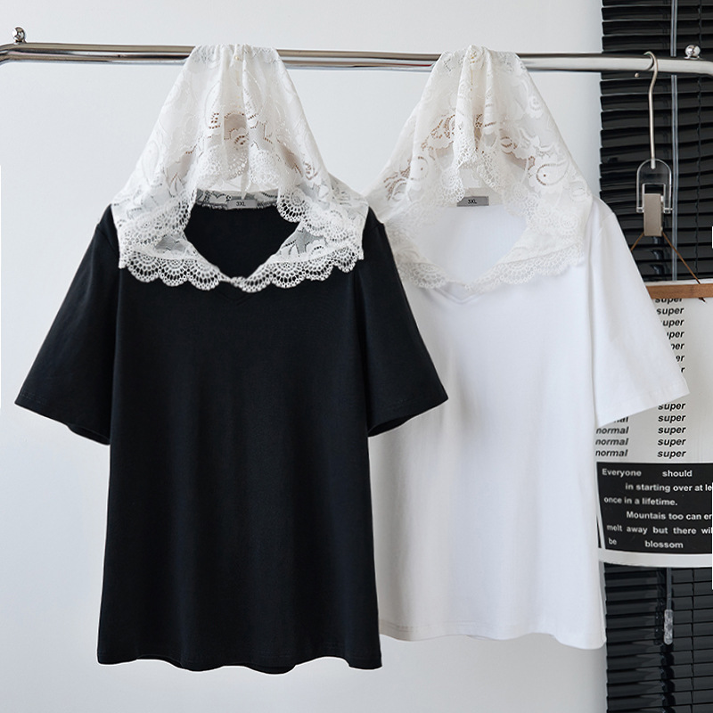 Plus Size Lace Hoody T Shirt (EXTRA BIG SIZE)