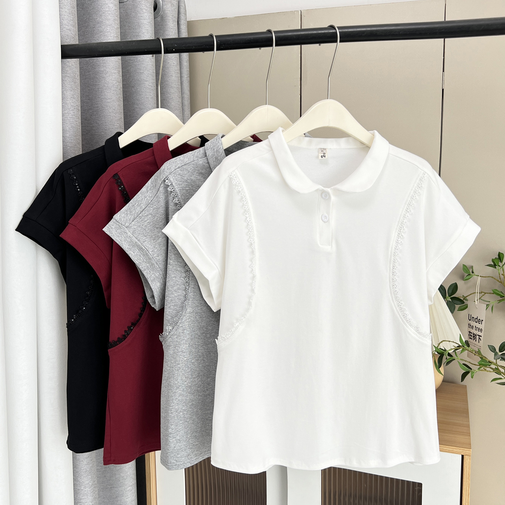 Plus Size Lace Polo T Shirt