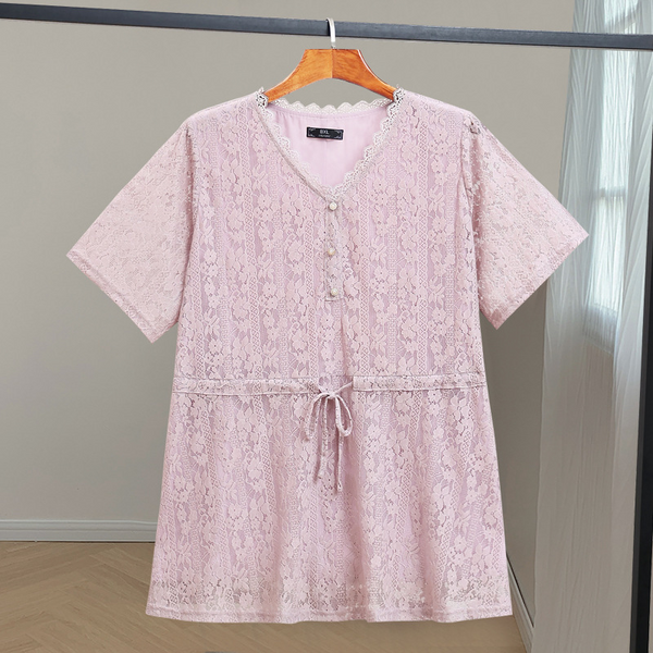 Plus Size Lace V Neck Short Sleeve Peplum Top (Extra Big Size)