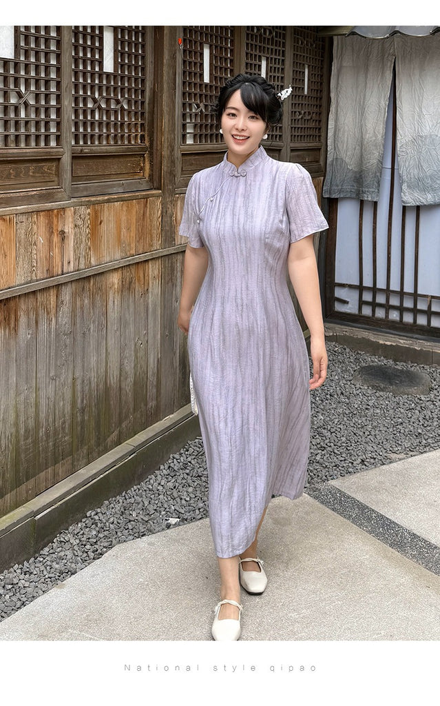 Plus Size Lavender Purple Striped Qipao Dress
