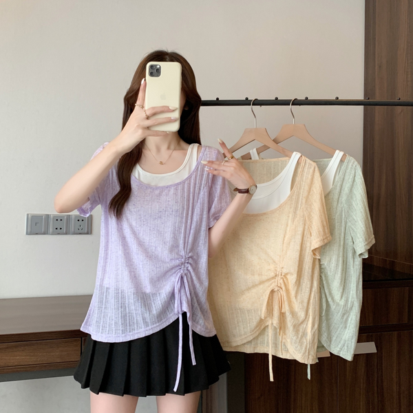 Plus Size Layered Tank Top Inside Loose Blouse