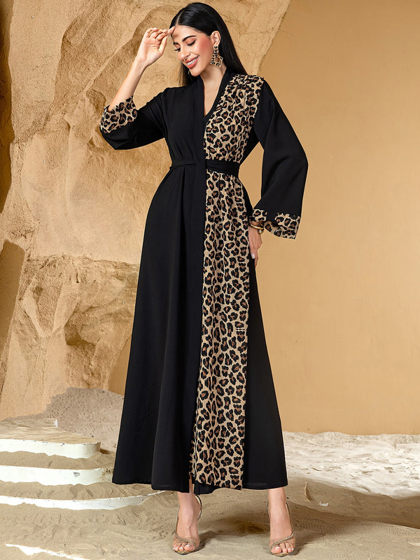 Plus Size Leopard Muslimah Open Kimono Jacket Abaya Jubah