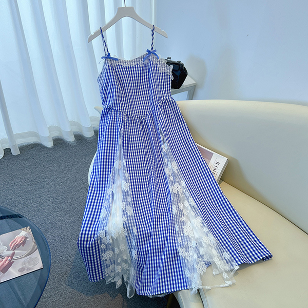 Plus Size Lolita Blue Gingham Dress And White Cardigan Set (EXTRA BIG)