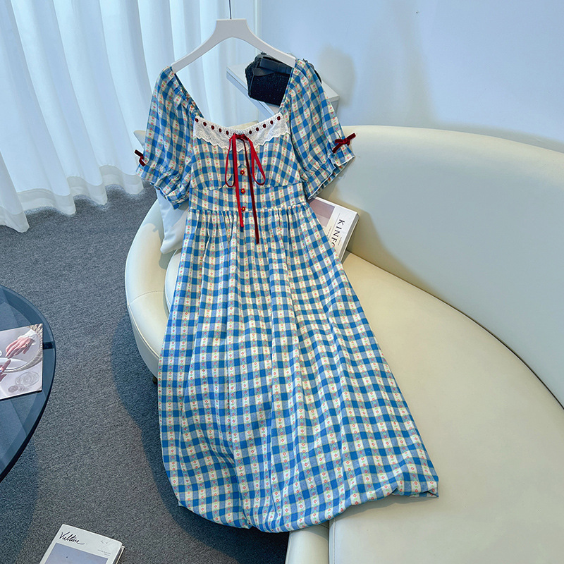 Plus Size Lolita Cute Gingham Cottage Dress (EXTRA BIG SIZE)
