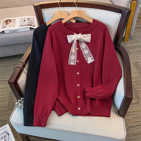 Plus Size Lolita Heart Ribbon Sweater Cardigan (Extra Big Size)