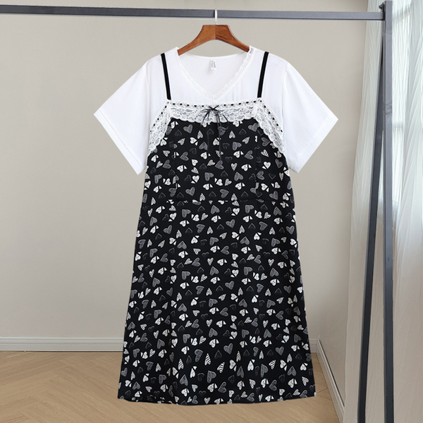 Plus Size Lolita Lace Hearts Short Sleeve Dress (Extra Big Size)