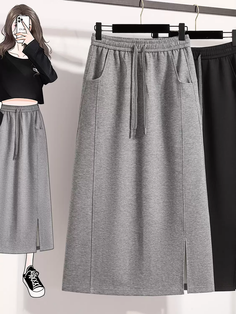 Plus Size Long Drawstring Sweater Skirt