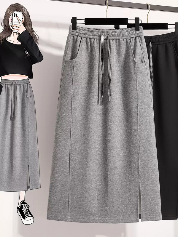 Plus Size Long Drawstring Sweater Skirt