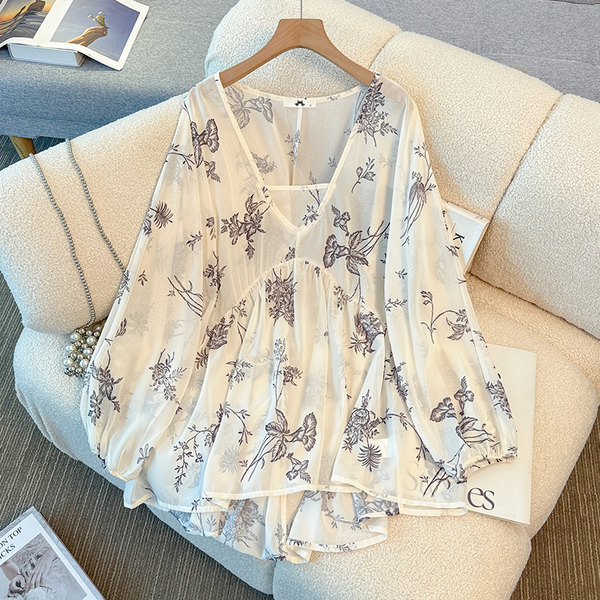 Plus Size Loose Boho Babydoll Blouse And Monochrome Boho Skirt Set (EXTRA BIG SIZE)