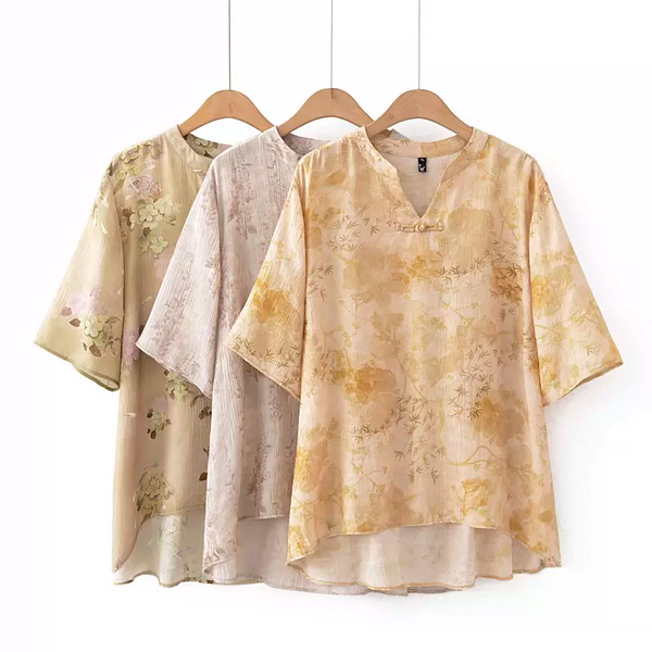 Plus Size Loose Cheongsam 3/4 Sleeve Blouse