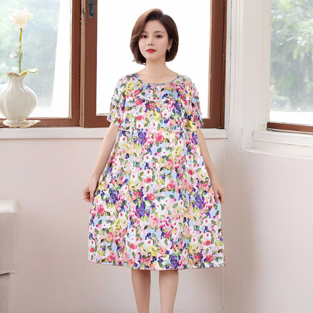 Plus Size Loose Floral Short Sleeve Dress