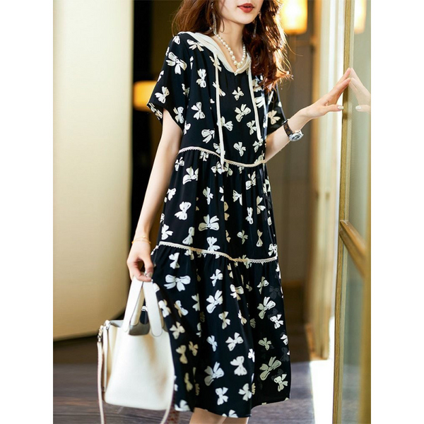 Plus Size Loose Ribbon Hoody Dress