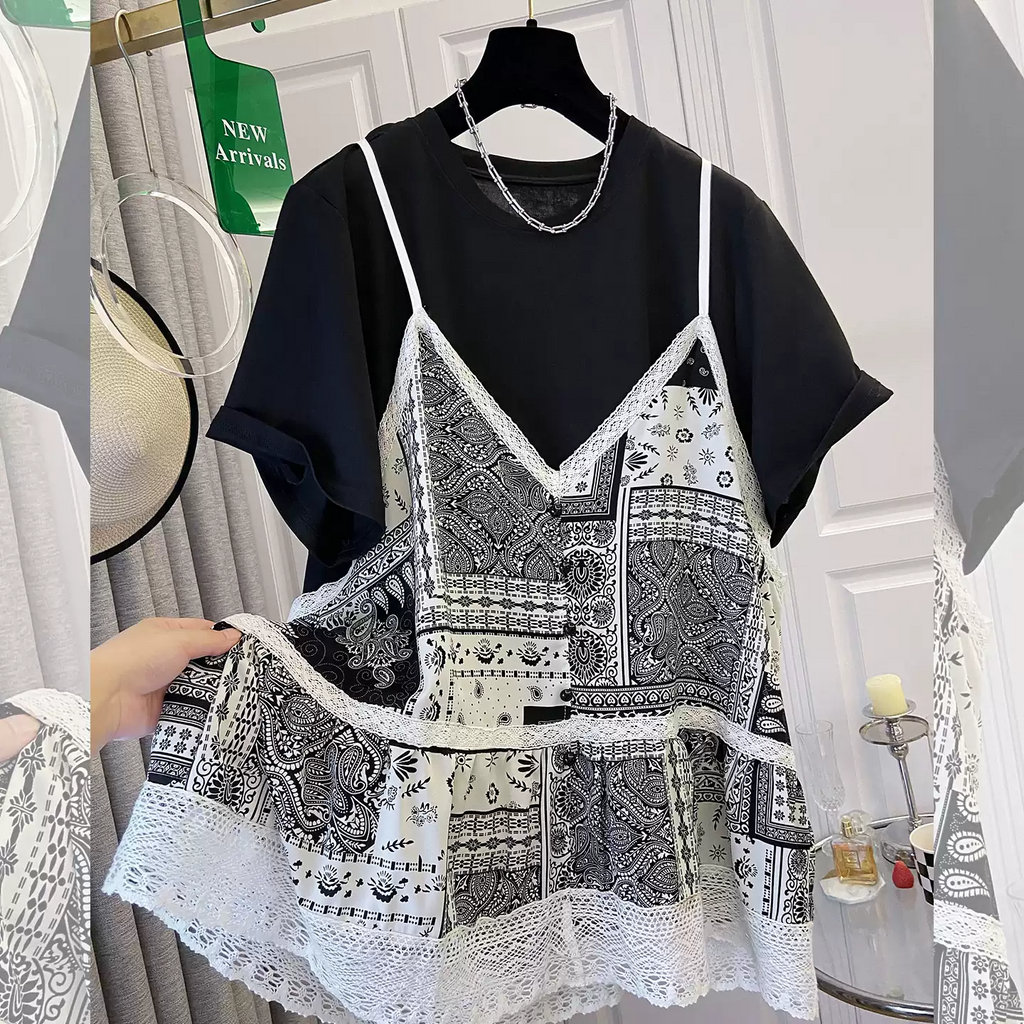 Plus Size Loose Vest Tapestry Blouse