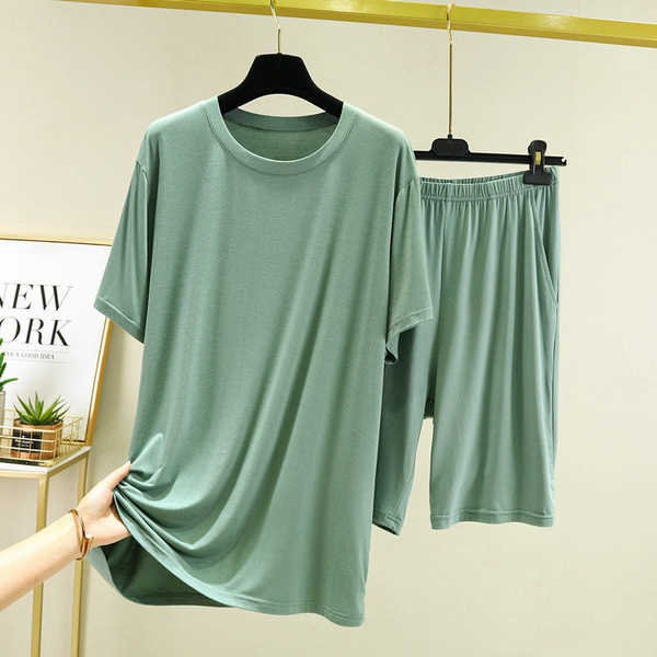 Plus Size Male Super Soft Modal Knit Tee And Shorts With Pocket Set For Home / Lounge Wear
