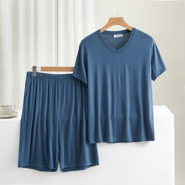 Plus Size Male Super Soft Modal V Neck T Shirt And Shorts With Pocket Set For Home / Sleep / Lounge Wear
