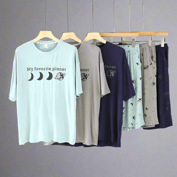 Plus Size Men's Printed Modal Home T Shirt And Shorts