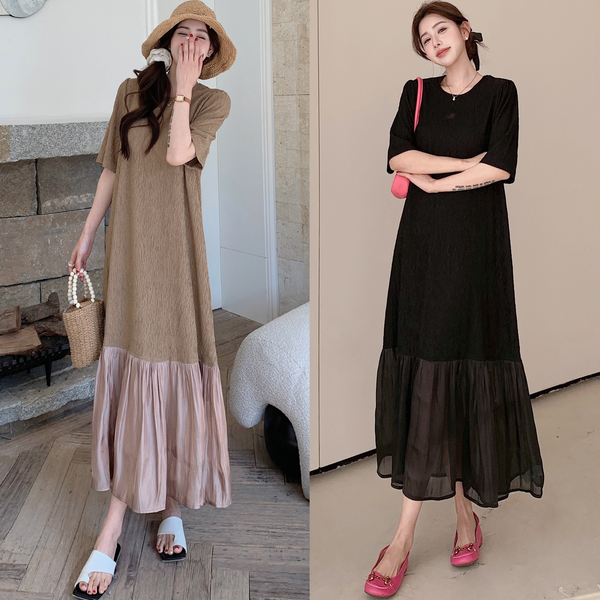 Plus Size Mermaid Hem Short Sleeve Long Dress