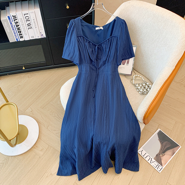 Plus Size Mid Blue Short Sleeve Dress (EXTRA BIG SIZE)