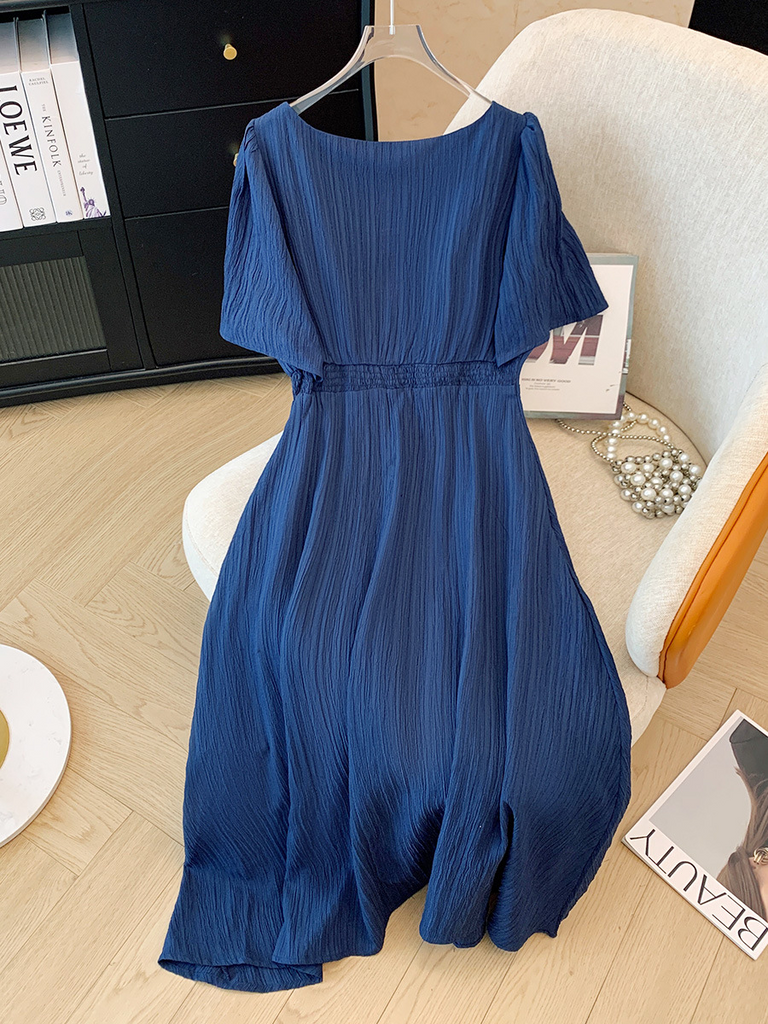 Extra Size Plus Size Mid Blue Short Sleeve Dress (EXTRA BIG SIZE) β Pluspreorder