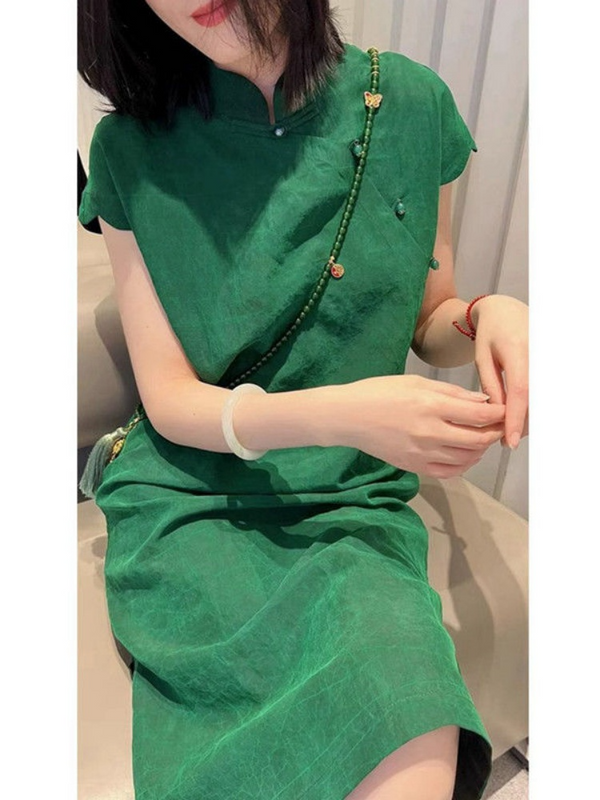 Plus Size Mid Green Modern Qipao (EXTRA BIG SIZE)