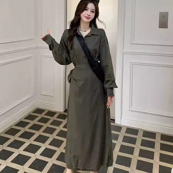 Plus Size Midi Length Long Sleeve Shirt Dress