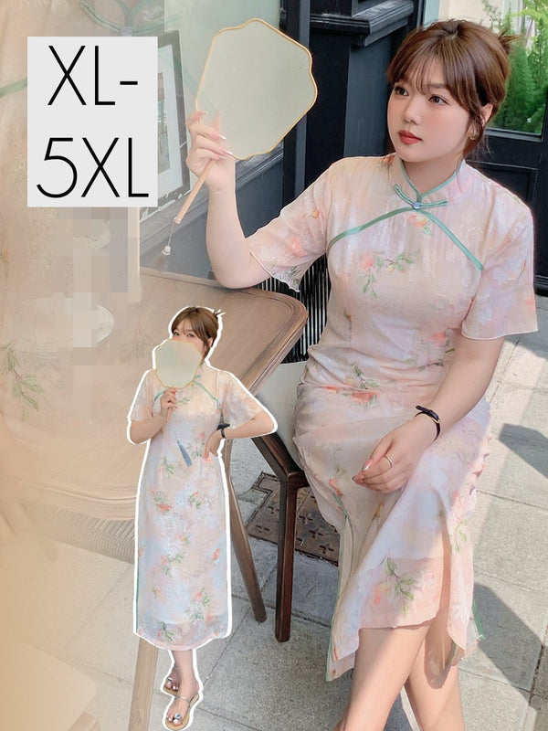Plus Size Modern Chinese Short Sleeve Qipao Dress