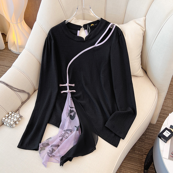 Plus Size Modern Oriental Long Sleeve Blouse And Chinese Skirt Set (EXTRA BIG SIZE)