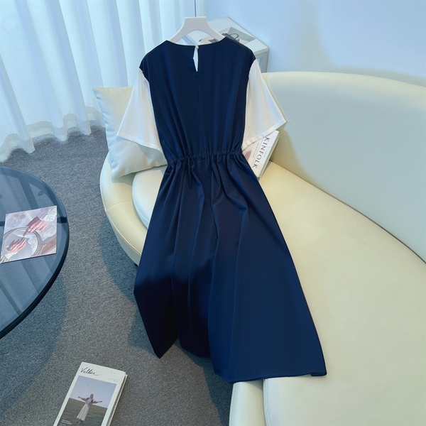 Extra Size Plus Size Navy Pinafore Layered Short Sleeve Dress (EXTRA BIG SIZE ...