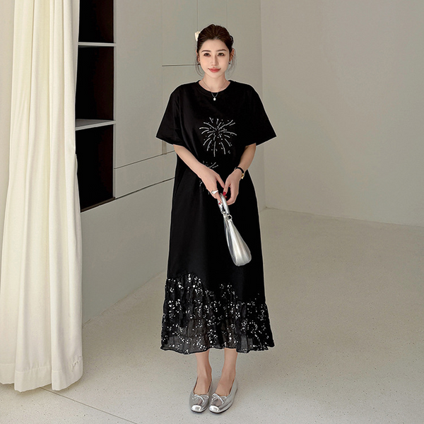 Plus Size New Year Fireworks T Shirt Dress