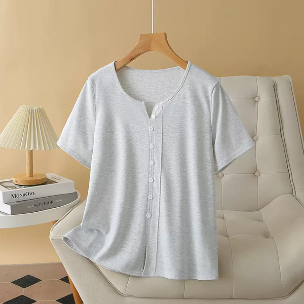 Plus Size Notch Neck Button Henley Tee